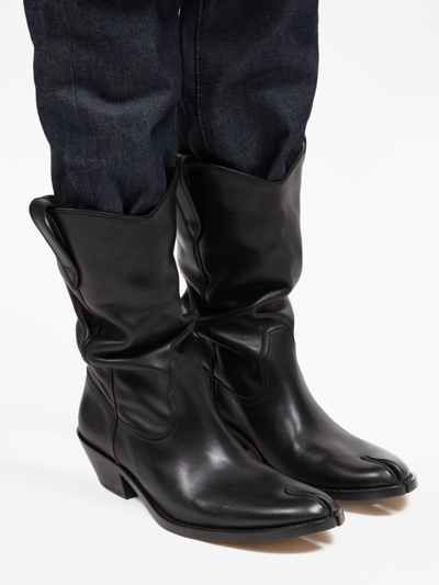 Shop Maison Margiela Tabi Western Leather Ankle Boots In Black