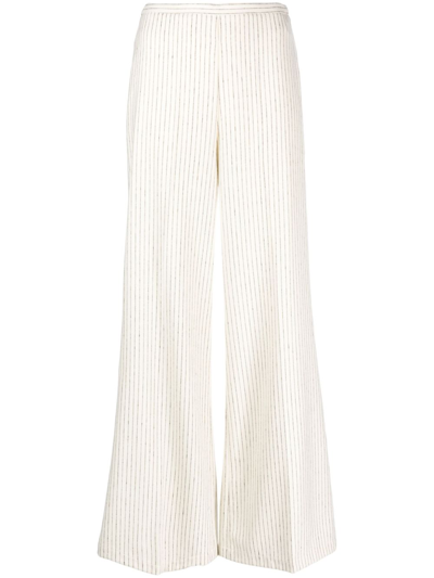Shop Forte Forte Pinstripe Flannel Wide Leg Trousers In White