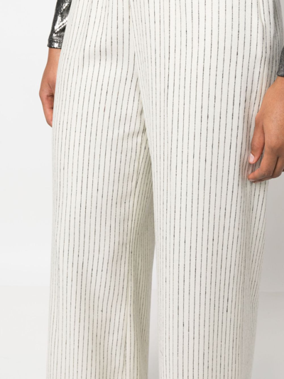 Shop Forte Forte Pinstripe Flannel Wide Leg Trousers In White