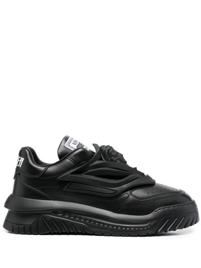 Shop Versace Odissea Leather Sneakers In Black