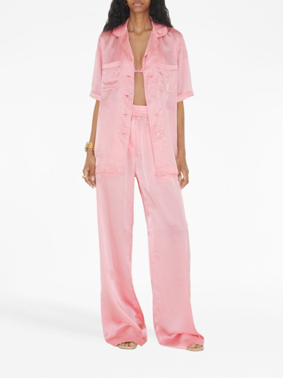 Shop Burberry Ekd Logo Silk Pajama Trousers In Pink