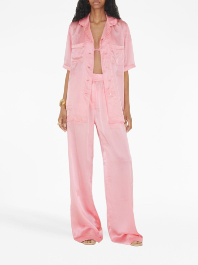 Burberry Ekd Silk Jacquard Wide-leg Trousers In Pink