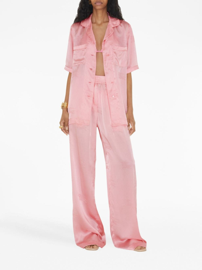 Shop Burberry Ekd Logo Silk Pajama Shirt In Pink