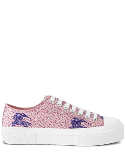 Shop Burberry Ekd And Monogram Print Cotton Sneakers In Pink