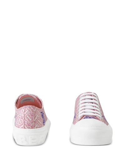 Shop Burberry Ekd And Monogram Print Cotton Sneakers In Pink