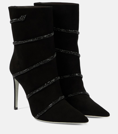 Shop René Caovilla Morgana Embellished Suede Boots In Black