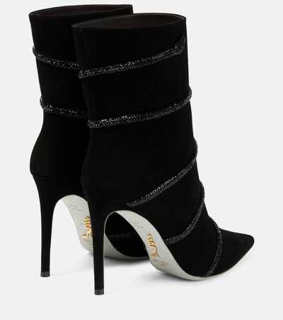 René Caovilla Morgana Embellished Suede Boots In Black