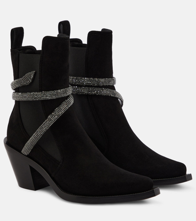 Shop René Caovilla Embellished Suede Ankle Boots In Black