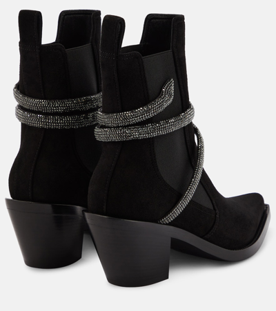 Shop René Caovilla Embellished Suede Ankle Boots In Black