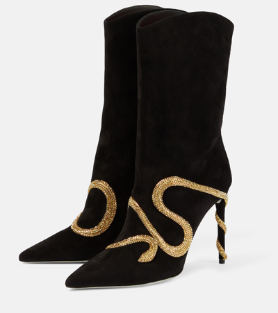 Shop René Caovilla Morgana Embellished Suede Boots In Black