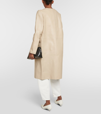 Shop Totême City Leather Coat In Beige