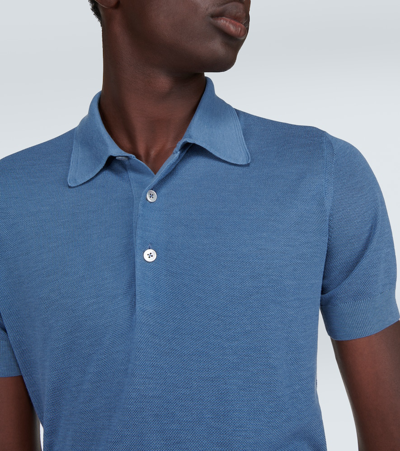 Shop Tom Ford Cotton And Silk Polo Shirt In Blue