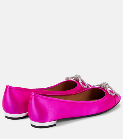 Shop Aquazzura Parisina Embellished Satin Ballet Flats In Pink