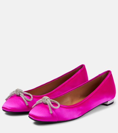 Shop Aquazzura Parisina Embellished Satin Ballet Flats In Pink