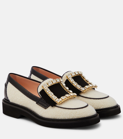 Shop Roger Vivier Viv' Rangers Wool Bouclé Loafers In White