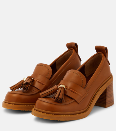 Shop See By Chloé Skyie Leather Loafer Pumps In Brown