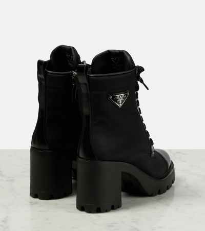 Shop Prada Leather-trimmed Lace-up Boots In Black