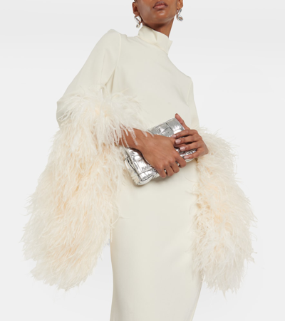 Taller Marmo Del Rio Feather-trimmed Maxi Dress In White