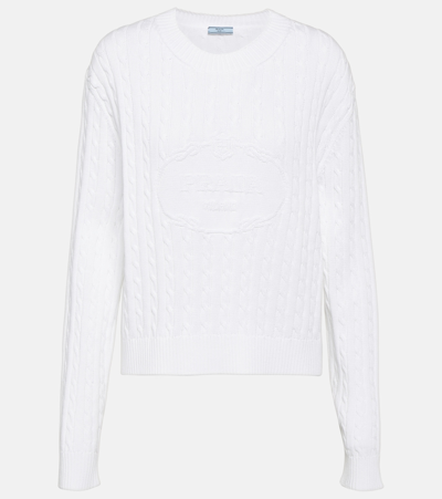 Prada Logo Cotton Sweater In White