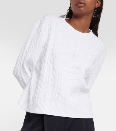 Prada Logo Cotton Sweater In White