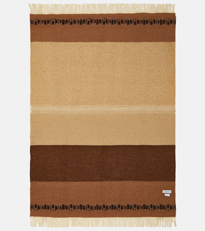 Shop Loewe Striped Wool And Linen-blend Blanket In Multicoloured