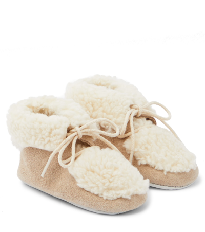Shop Tartine Et Chocolat Baby Faux Shearling-trimmed Suede Booties In Beige