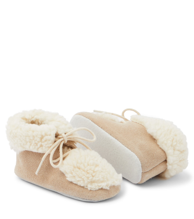 Shop Tartine Et Chocolat Baby Faux Shearling-trimmed Suede Booties In Beige