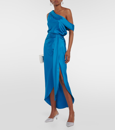 SIMKHAI ELISABETTA DRAPED SATIN MIDI SKIRT 