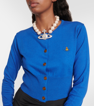 Shop Vivienne Westwood Bea Cropped Cotton-blend Cardigan In Blue