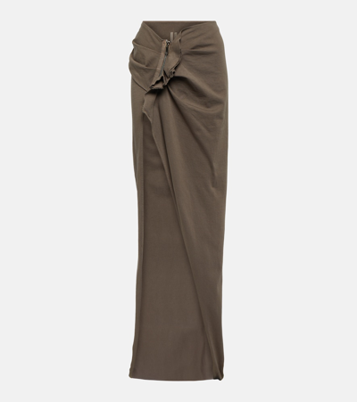 Shop Rick Owens Drkshdw Gathered Cotton Maxi Skirt In Brown