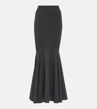 Shop Norma Kamali Cotton-blend Maxi Skirt In Grey