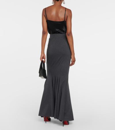 Shop Norma Kamali Cotton-blend Maxi Skirt In Grey
