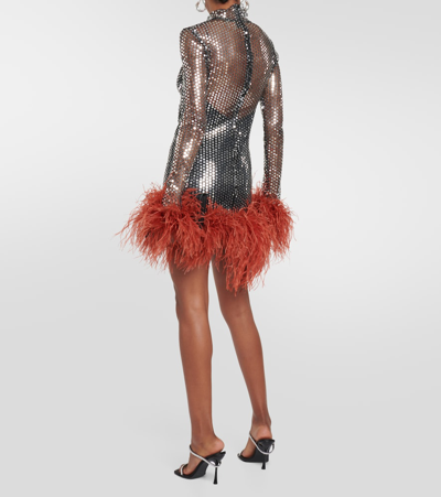 Shop Taller Marmo Williams Feather-trimmed Sequined Minidress In Silver