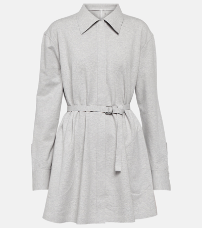 Shop Norma Kamali Cotton-blend Jersey Shirt Dress In Grey
