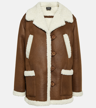Shop Apc A. P.c. Faux Shearling-trimmed Jacket In Brown