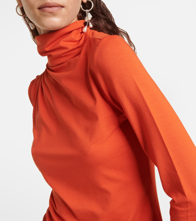 Shop Marant Etoile Lou Gathered Jersey Turtleneck Top In Orange