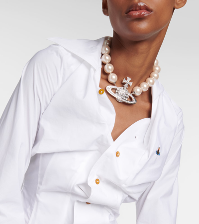 Vivienne Westwood Distorted Silhouette White Cotton Shirt With Asymmetrical Hem In White