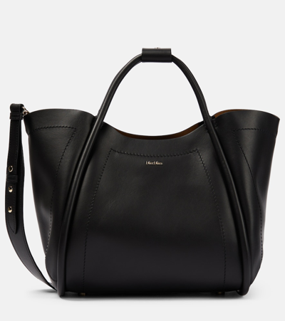 Max Mara Medium Marin Leather Tote Bag In Black
