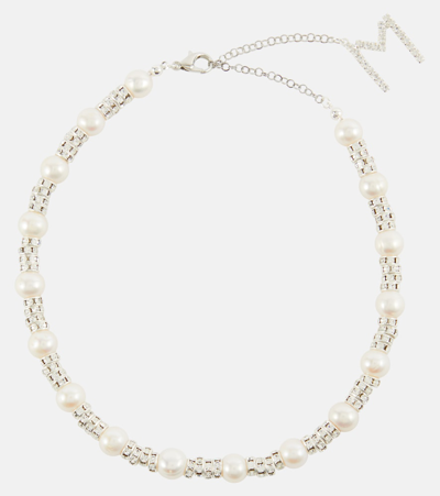 Shop Magda Butrym Embellished Necklace With Rose Quartz In Metallic