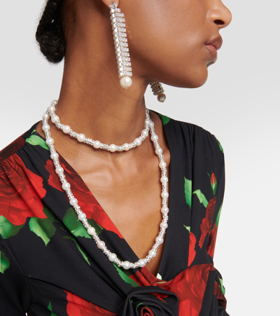 Shop Magda Butrym Embellished Necklace With Rose Quartz In Metallic