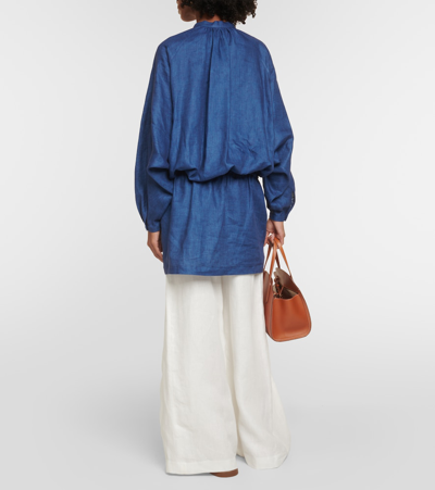 Shop Loro Piana Linen Minidress In Blue