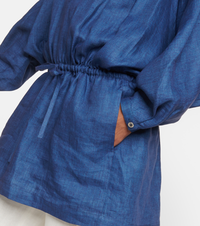 Shop Loro Piana Linen Minidress In Blue