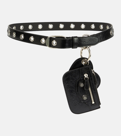 Shop Balenciaga Le Cagole Charms Leather Belt In Black