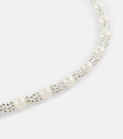 Magda Butrym Embellished Necklace With Rose Quartz In Metallic