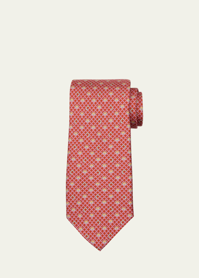 Shop Ferragamo Men's Fox-print Silk Tie In F.arancio