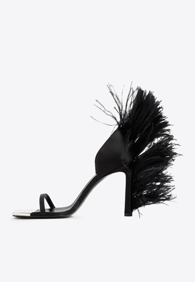 Shop Area X Sergio Rossi Amazona 110 Feathered Satin Sandals In Black