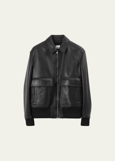 Shop Burberry Men's Wivelsfield Leather Bomber Jacket In Black