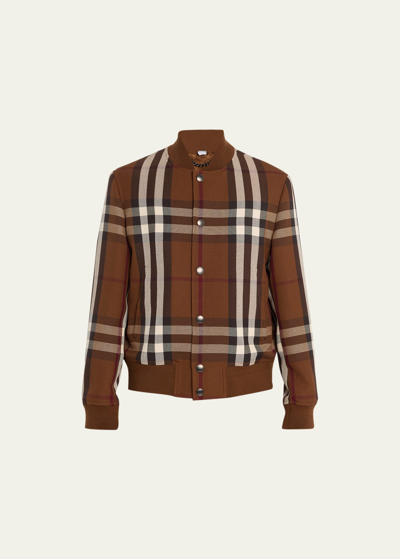 Shop Burberry Men's Check Wool Hopsack Bomber Jacket In Dark Birch Brown