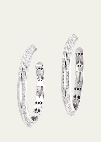 Shop Sheryl Lowe Diamond Knife-edge Hoop Earrings In Wg