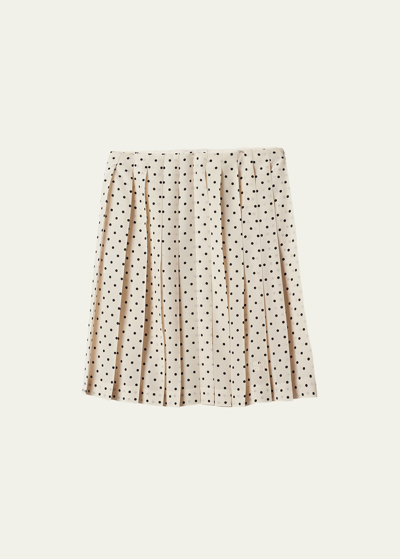 Shop Miu Miu Polka-dot Crepe De Chine Pleated Midi Skirt In F0a72 Avorio Nero